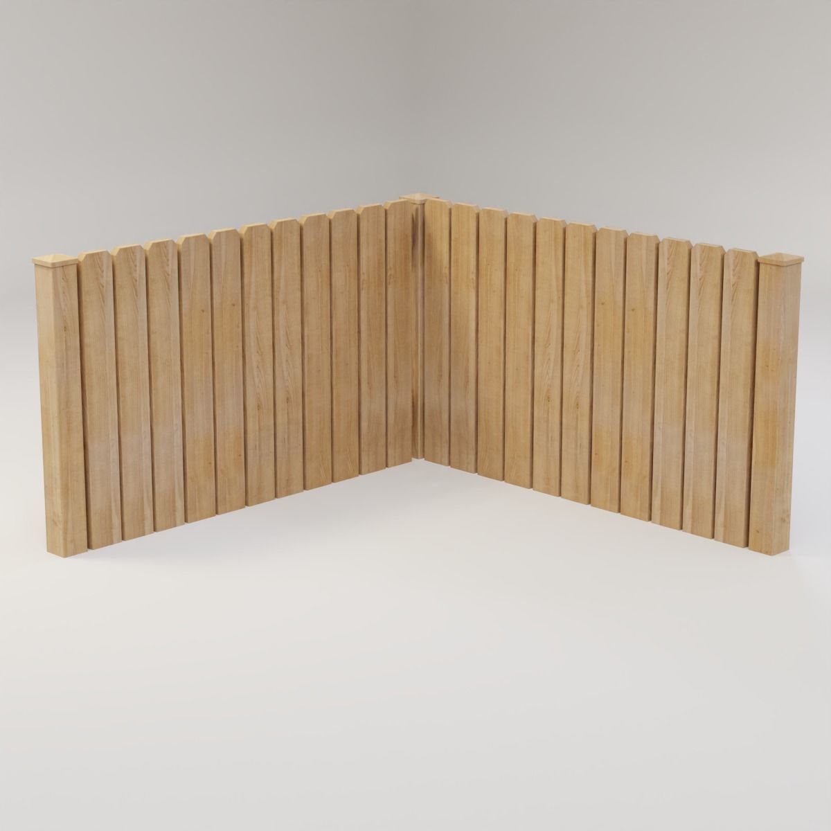 Modular Fence Kit Pack - Solid Dog-Ear Picket Fence with Gate Low-poly 3D model_3