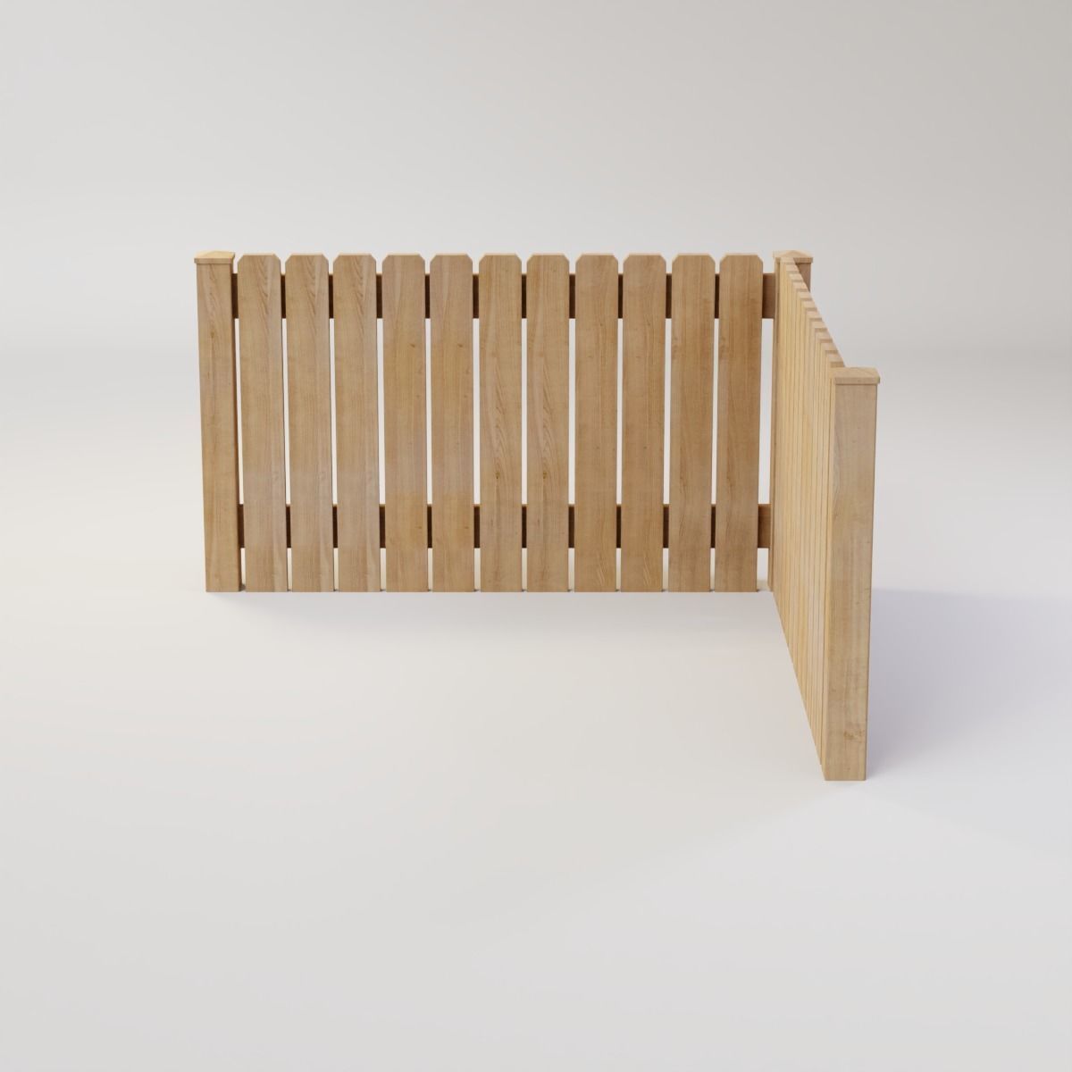 Modular Fence Kit Pack - Solid Dog-Ear Picket Fence with Gate Low-poly 3D model_4