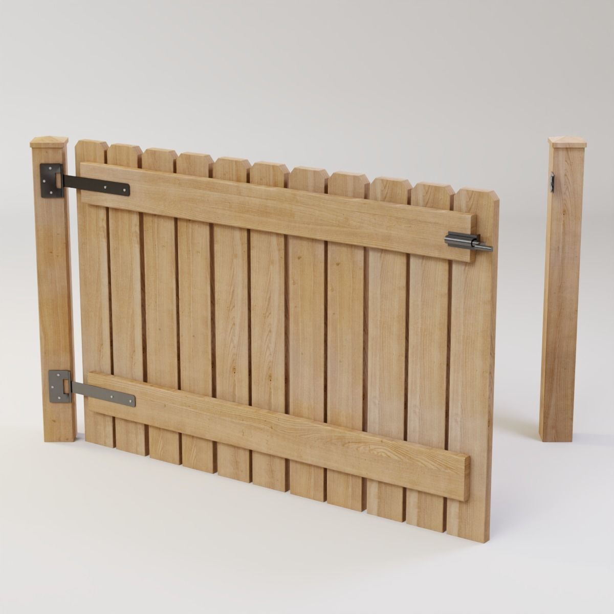 Modular Fence Kit Pack - Solid Dog-Ear Picket Fence with Gate Low-poly 3D model_9