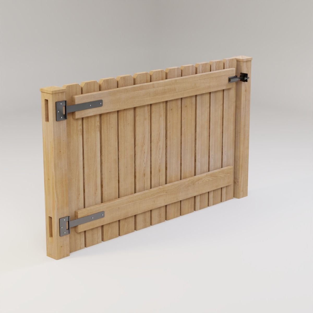 Modular Fence Kit Pack - Solid Dog-Ear Picket Fence with Gate Low-poly 3D model_6