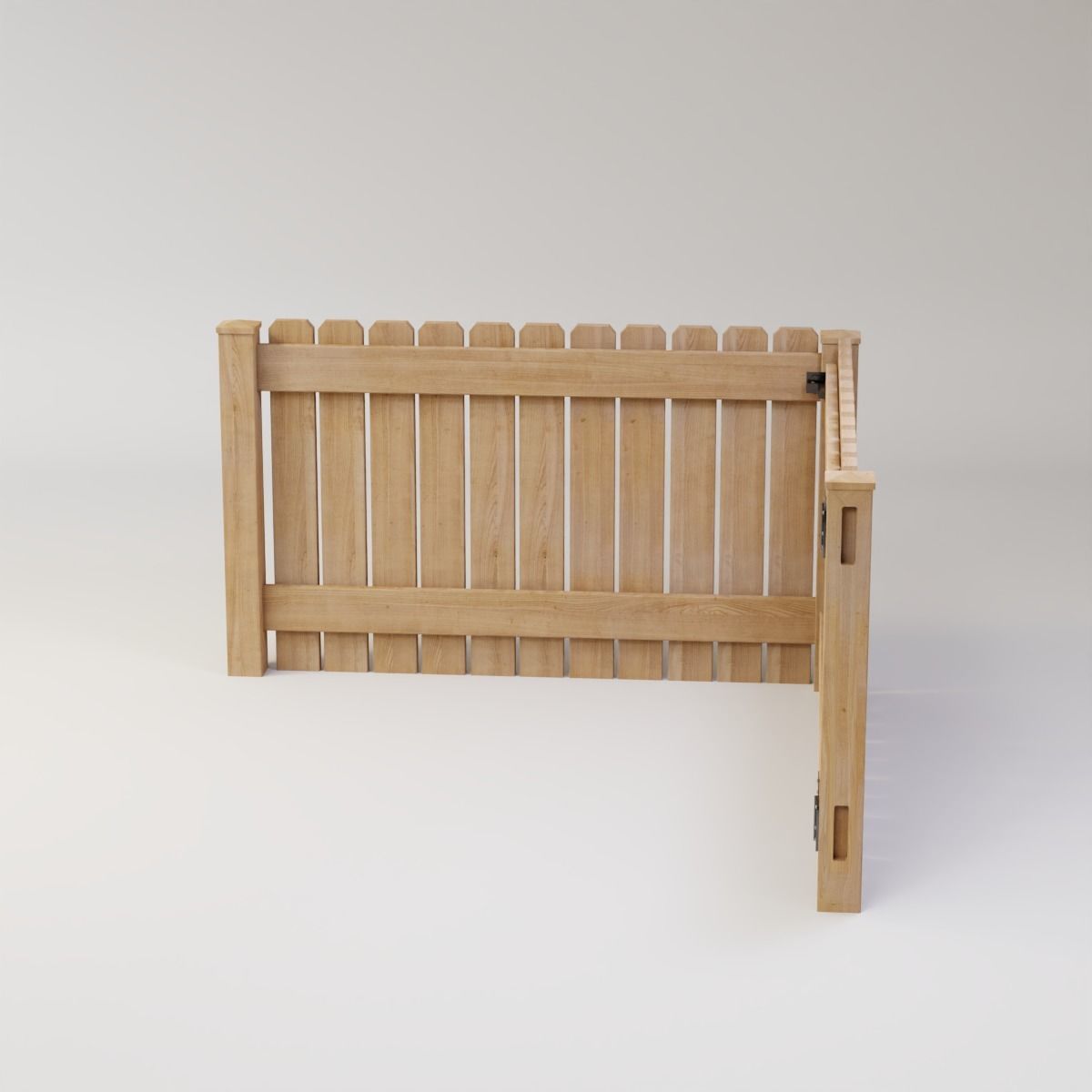 Modular Fence Kit Pack - Solid Dog-Ear Picket Fence with Gate Low-poly 3D model_2