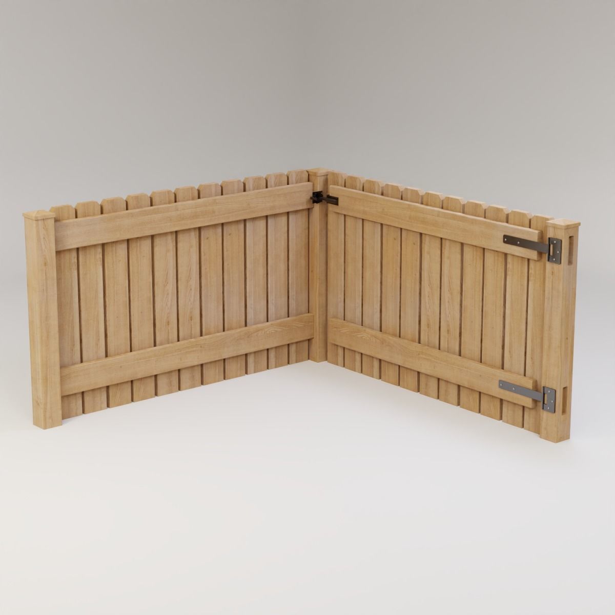 Modular Fence Kit Pack - Solid Dog-Ear Picket Fence with Gate Low-poly 3D model_1