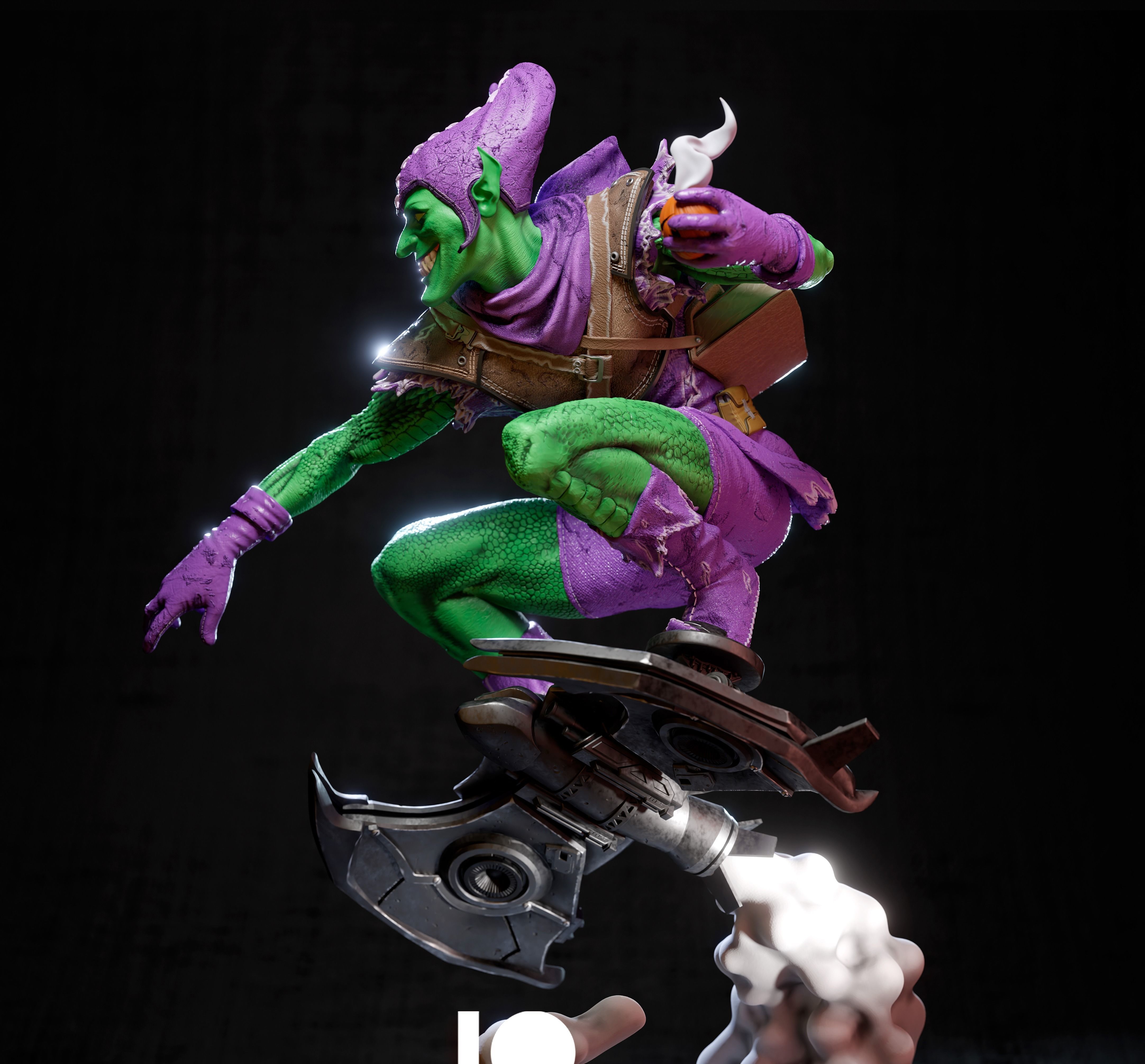 Green goblin statue 3D print model_2