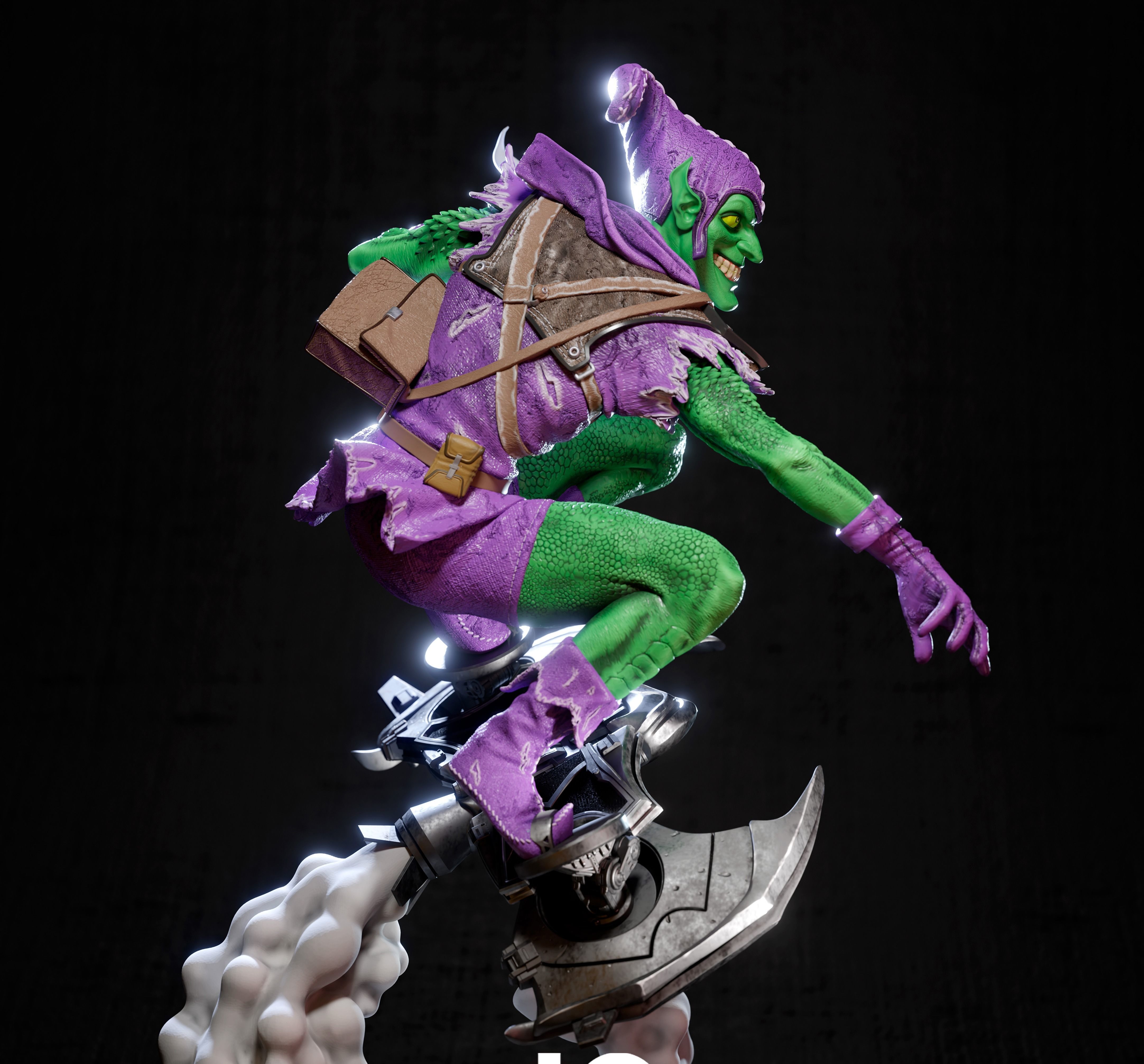 Green goblin statue 3D print model_4
