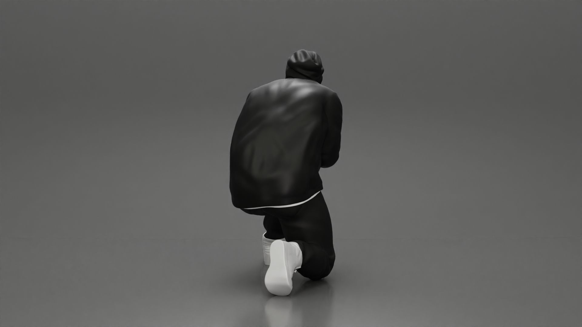 Gangster in jacket sitting holding a gun hides behind the car 3D print model_4