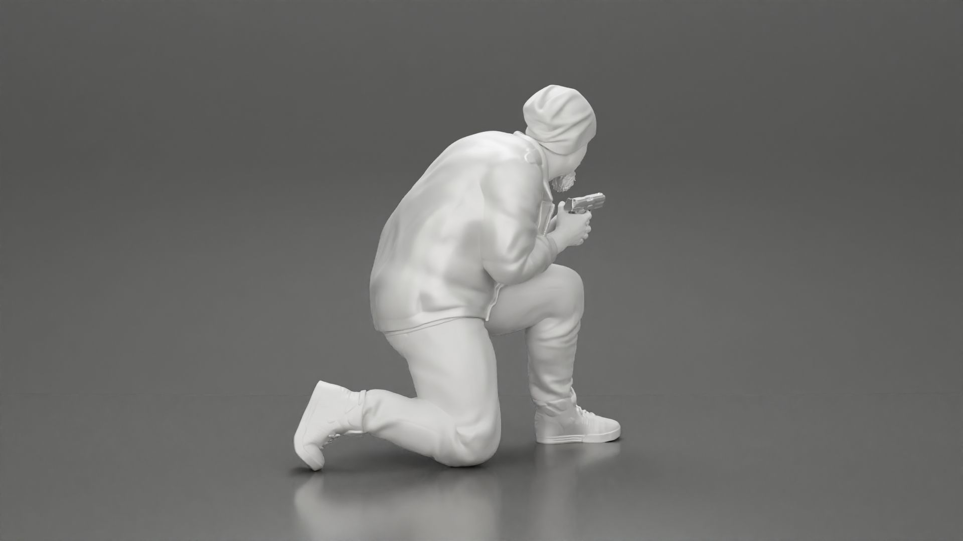 Gangster in jacket sitting holding a gun hides behind the car 3D print model_9