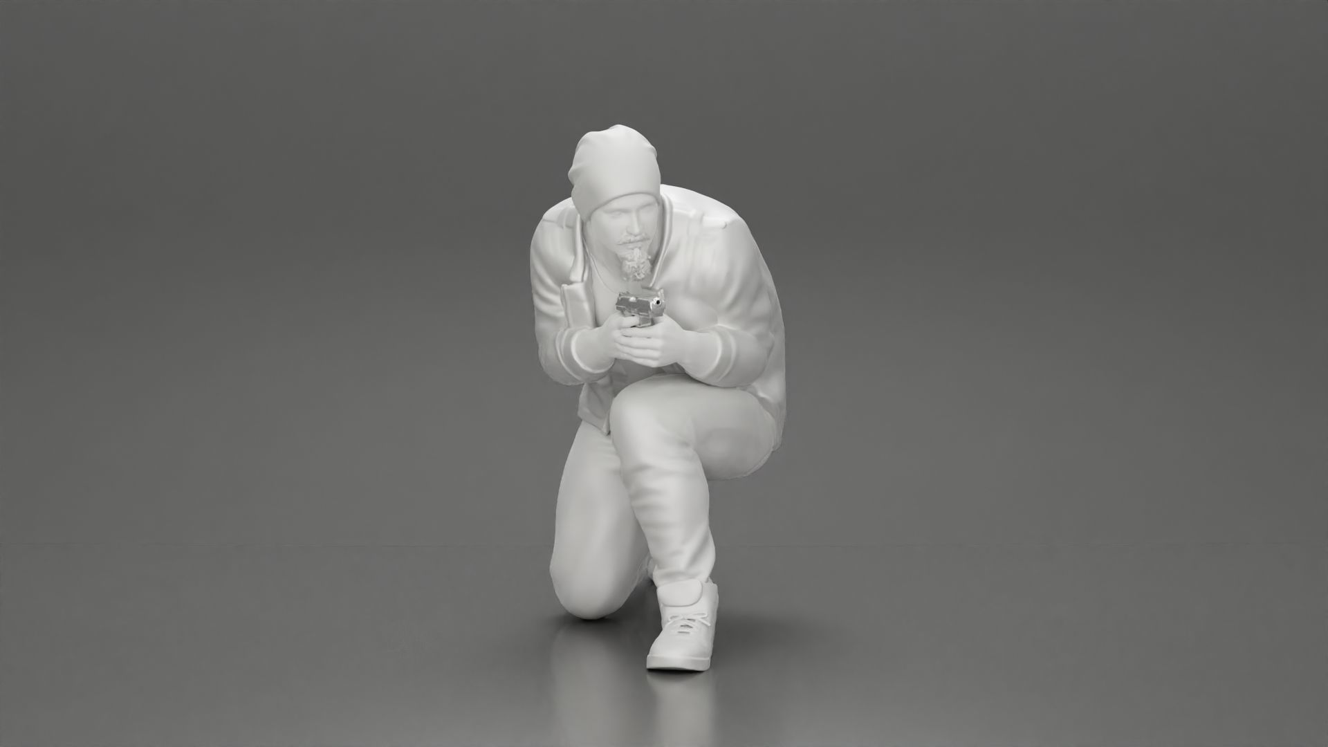 Gangster in jacket sitting holding a gun hides behind the car 3D print model_7