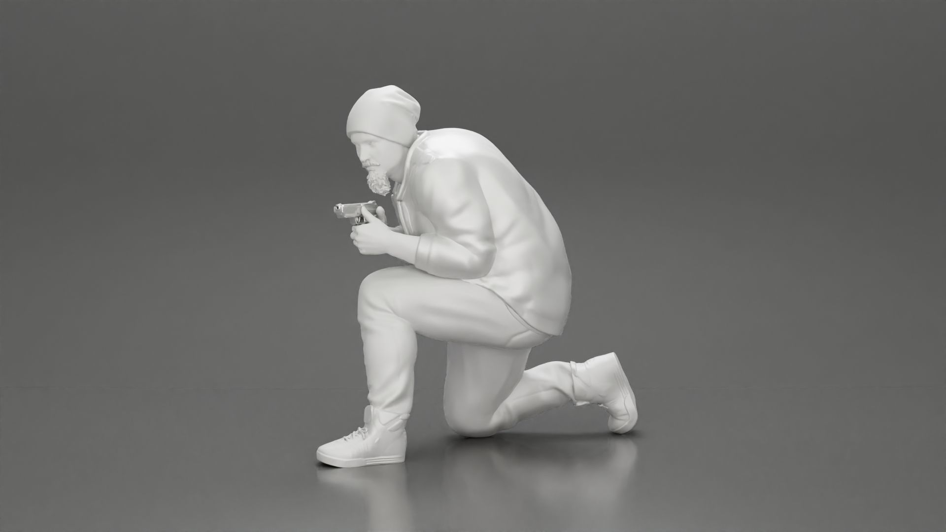 Gangster in jacket sitting holding a gun hides behind the car 3D print model_6