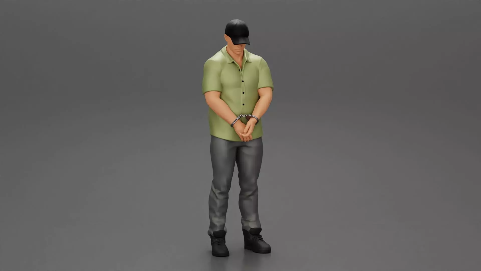 handcuff man in cap standing 3D print model