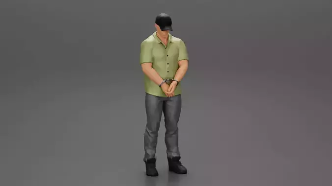 handcuff man in cap standing