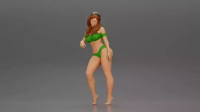 Sexy girl in Bikini Leaning Against Car on the beach 3D print model