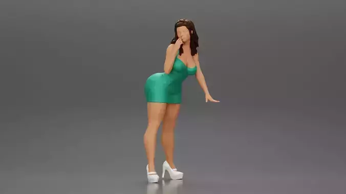 Sexy girl in Mini Dress Leaning on the Car