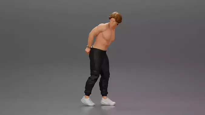 Criminal in Handcuffs man walking with policeman 3D print model
