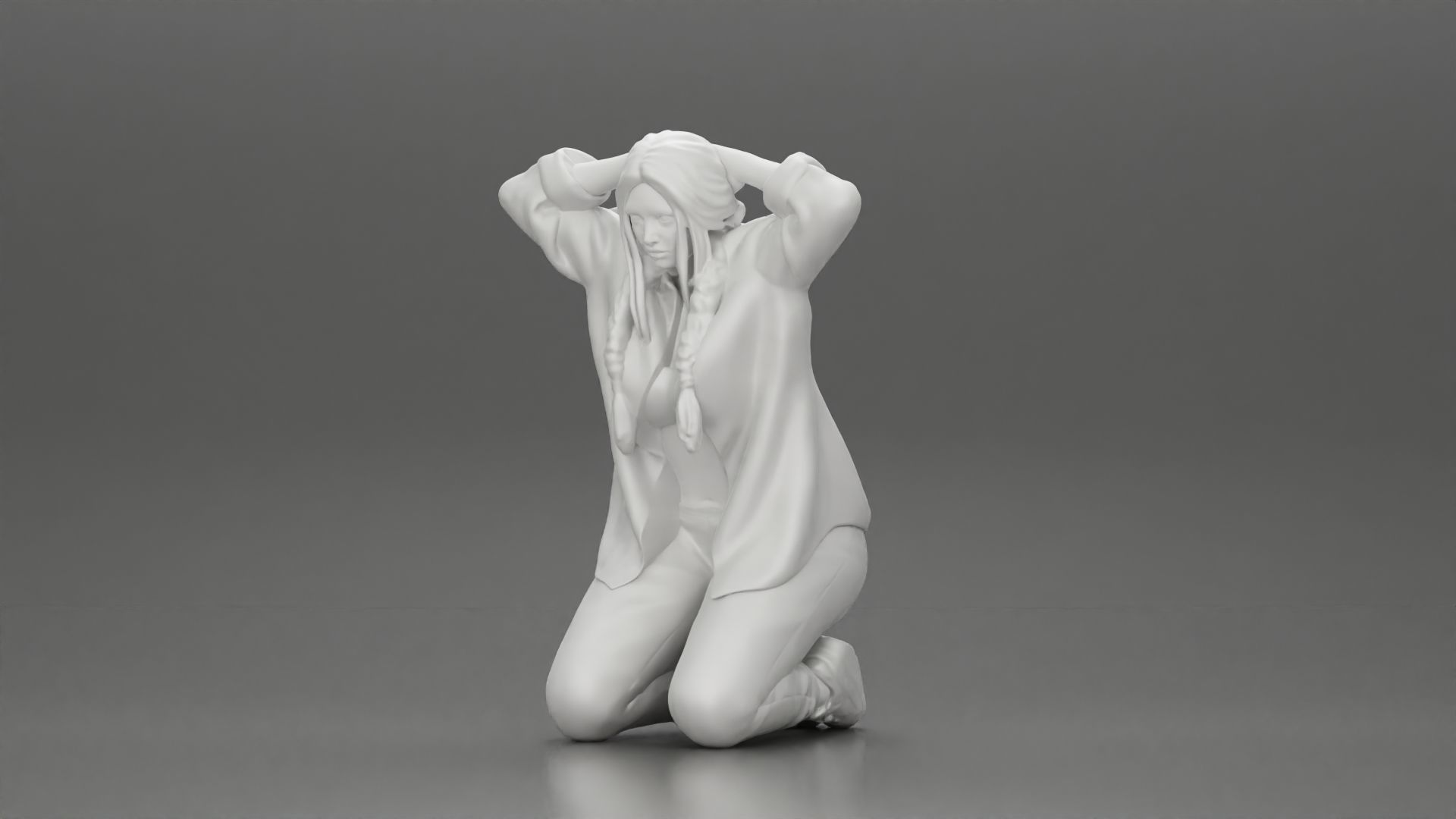 Chola Girl sitting putting his hands behind head to be arrested 3D print model_6