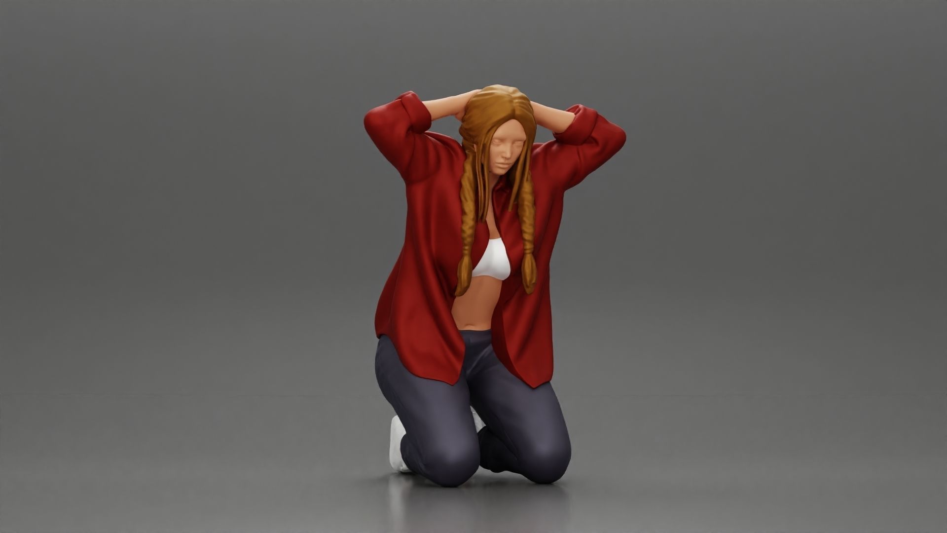 Chola Girl sitting putting his hands behind head to be arrested 3D print model_1