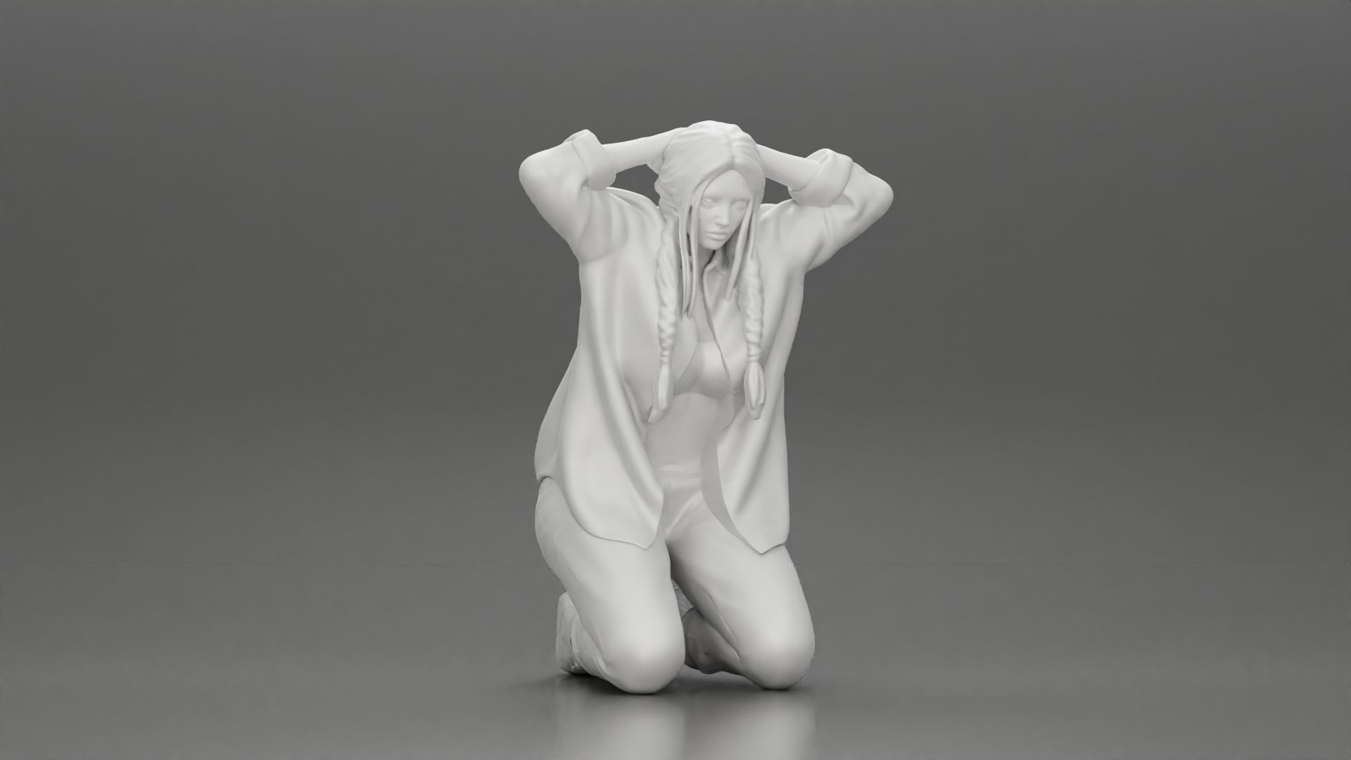 Chola Girl sitting putting his hands behind head to be arrested 3D print model_7