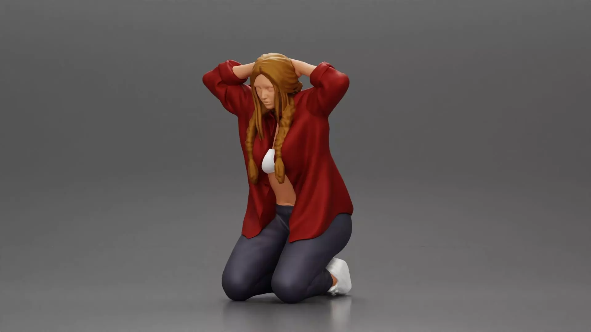 Chola Girl sitting putting his hands behind head to be arrested 3D print model_0