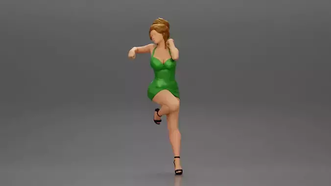 Sexy girl in mini dress and heels Leaning Against wall