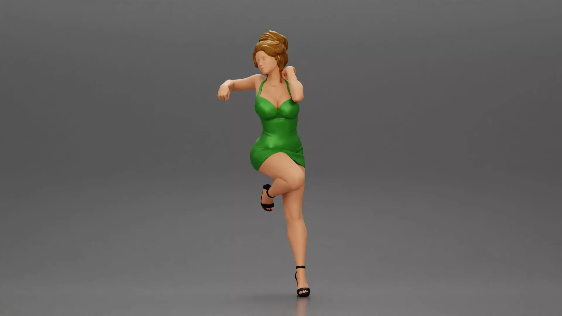 Sexy girl in mini dress and heels Leaning Against wall 3D print model