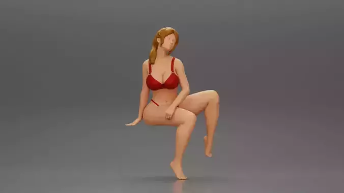 sexy girl in a bikini posing on the beach sitting on the chair 3D print model