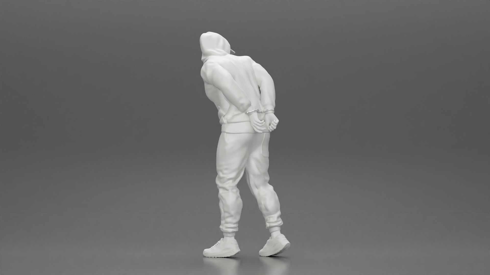 Criminal in Handcuffs man wearing hoodie walking with policeman 3D print model_8