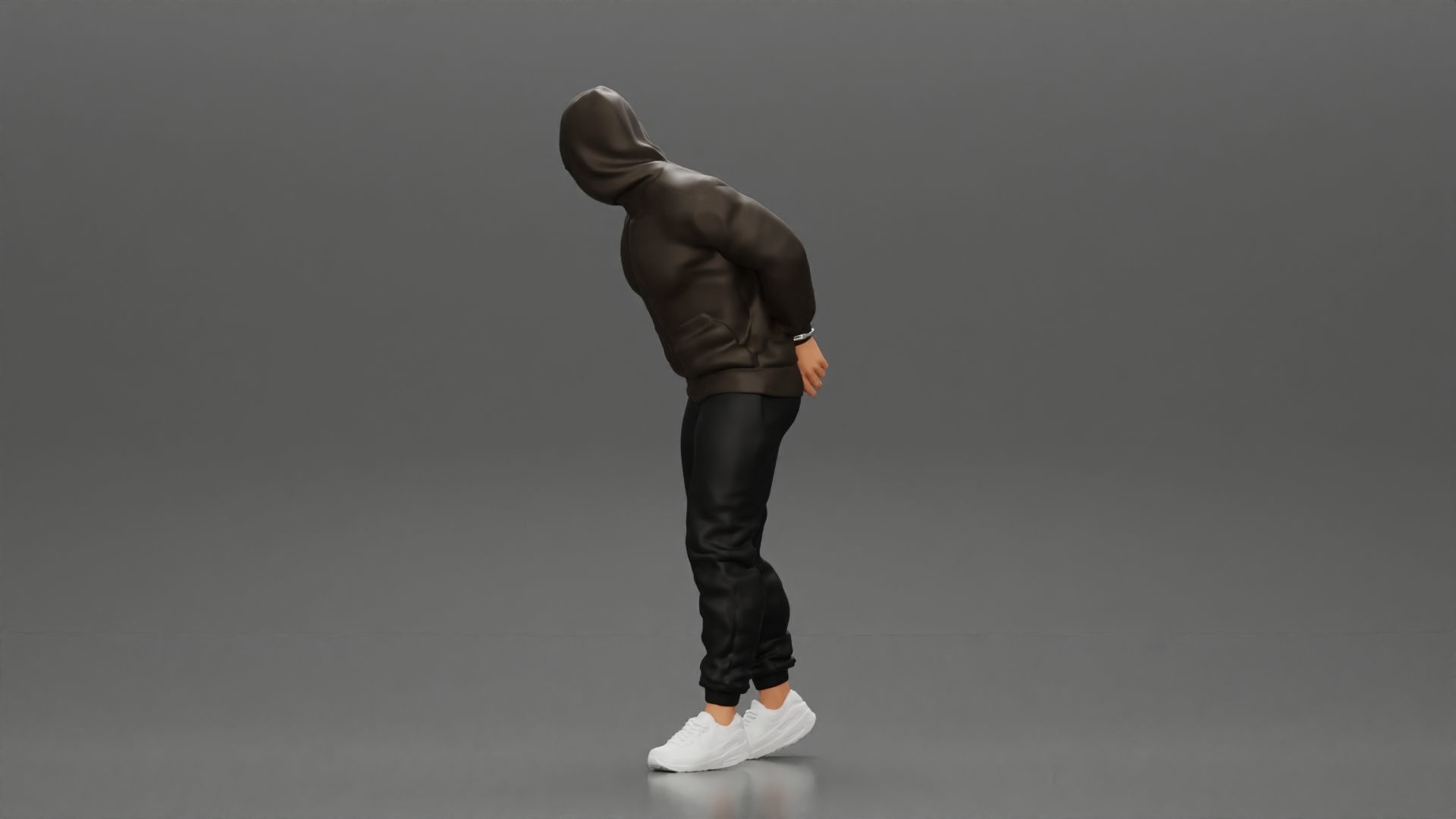 Criminal in Handcuffs man wearing hoodie walking with policeman 3D print model_3