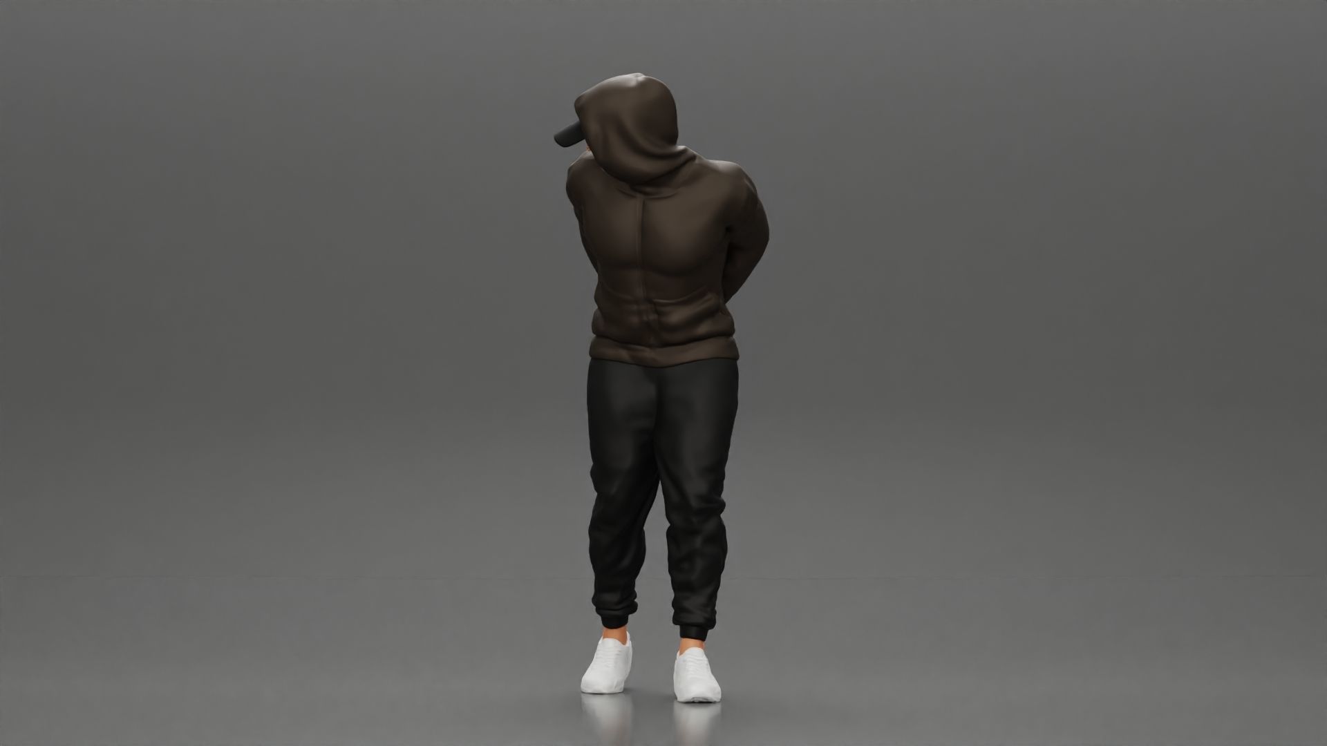 Criminal in Handcuffs man wearing hoodie walking with policeman 3D print model_4