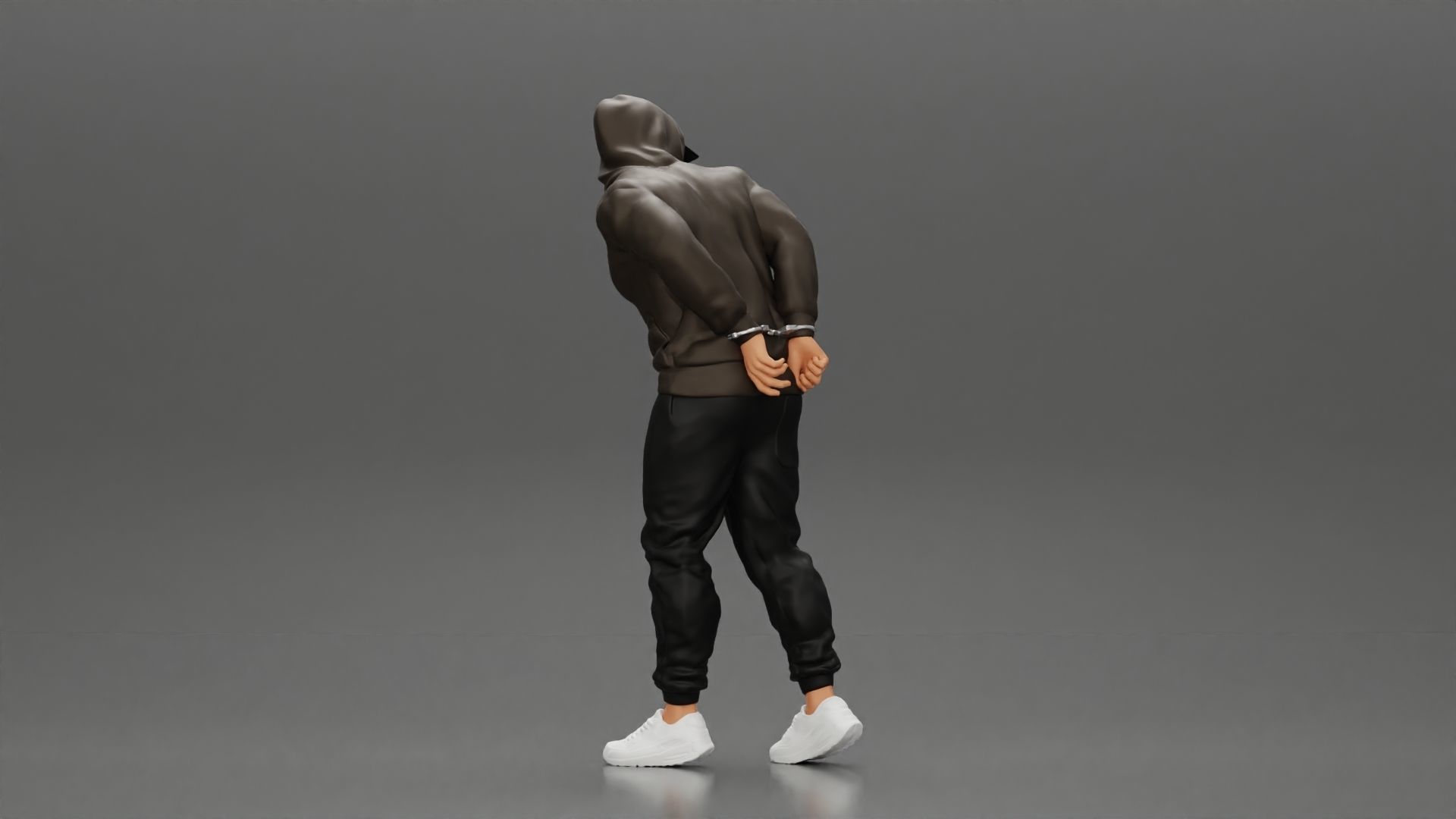 Criminal in Handcuffs man wearing hoodie walking with policeman 3D print model_2