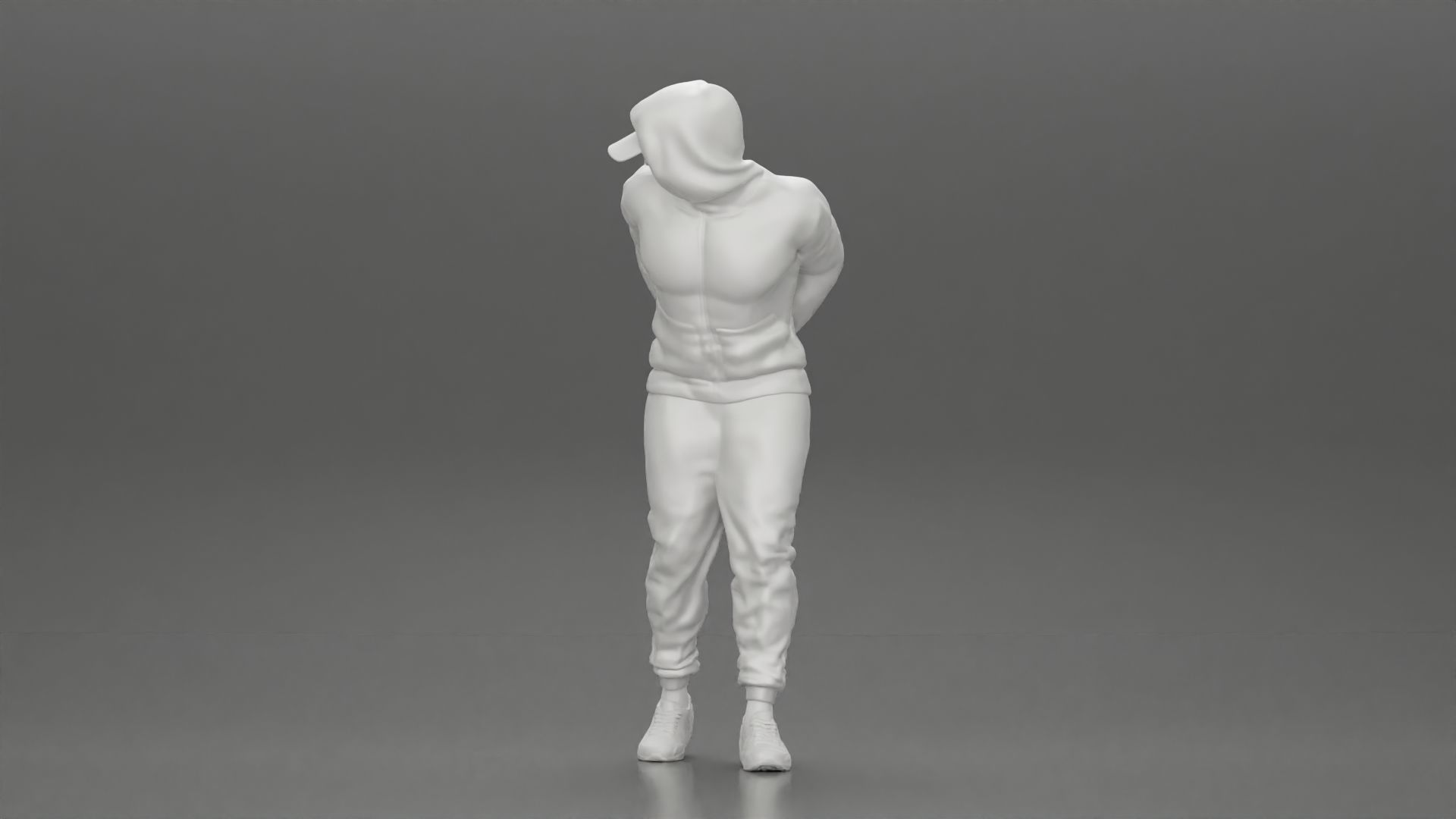 Criminal in Handcuffs man wearing hoodie walking with policeman 3D print model_10