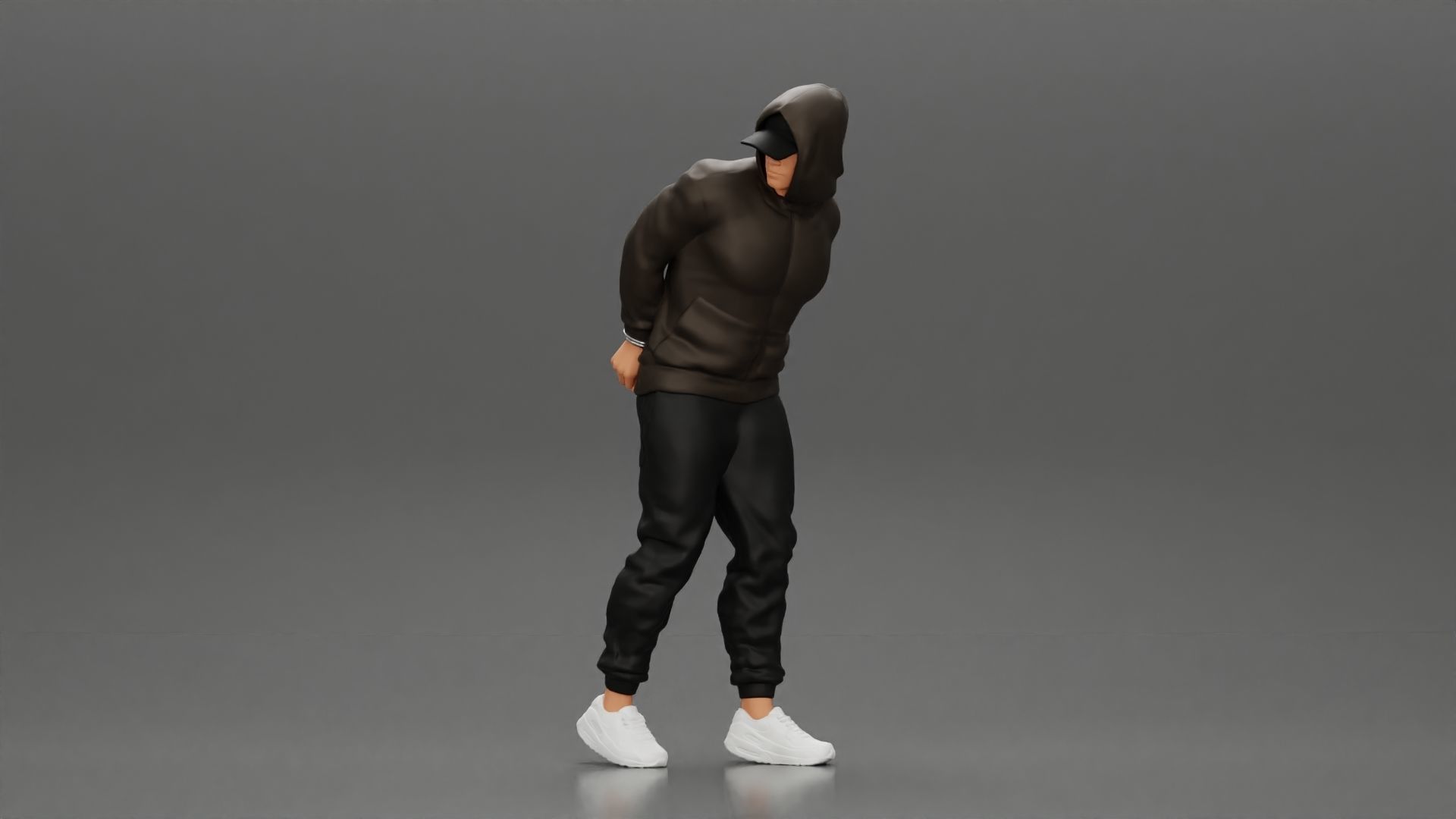 Criminal in Handcuffs man wearing hoodie walking with policeman 3D print model_5