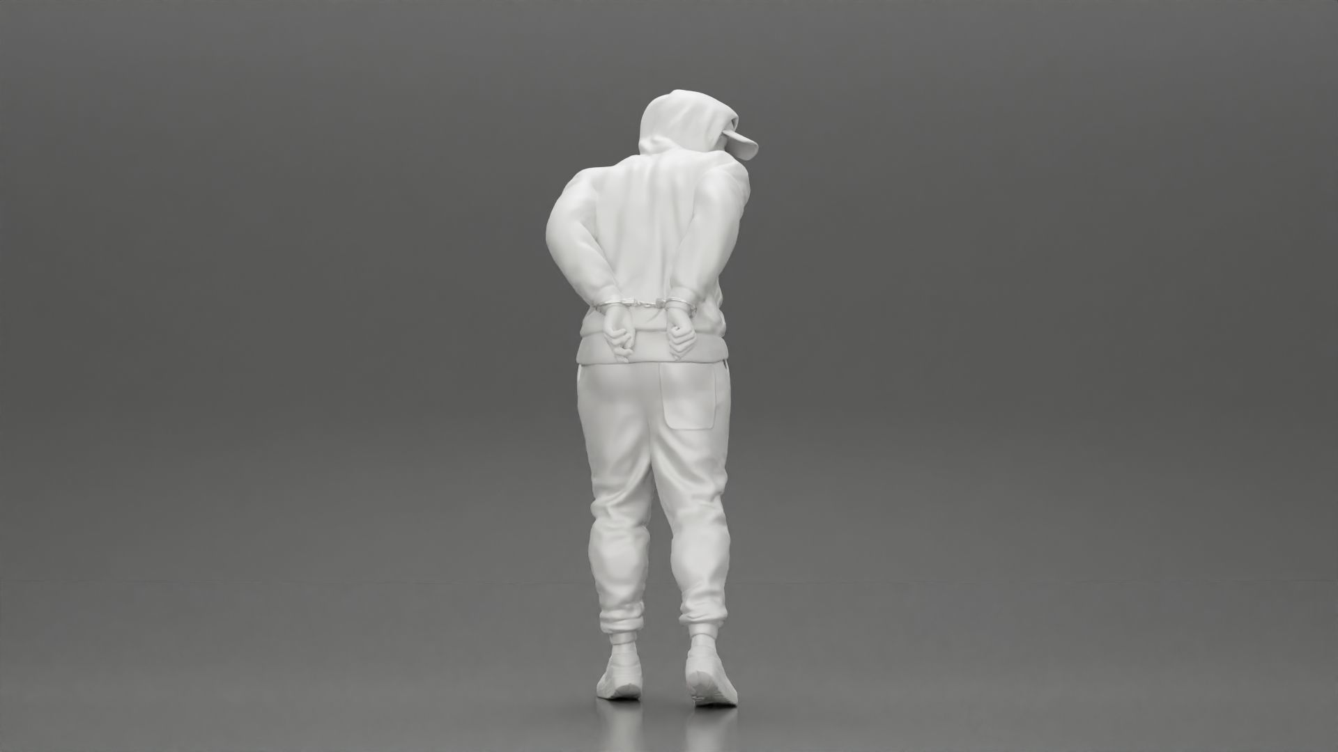Criminal in Handcuffs man wearing hoodie walking with policeman 3D print model_7