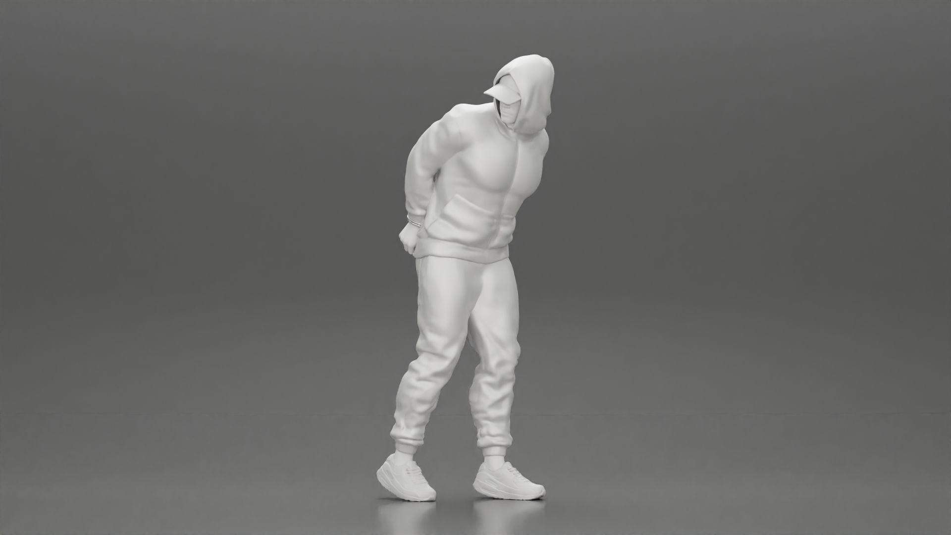 Criminal in Handcuffs man wearing hoodie walking with policeman 3D print model_11
