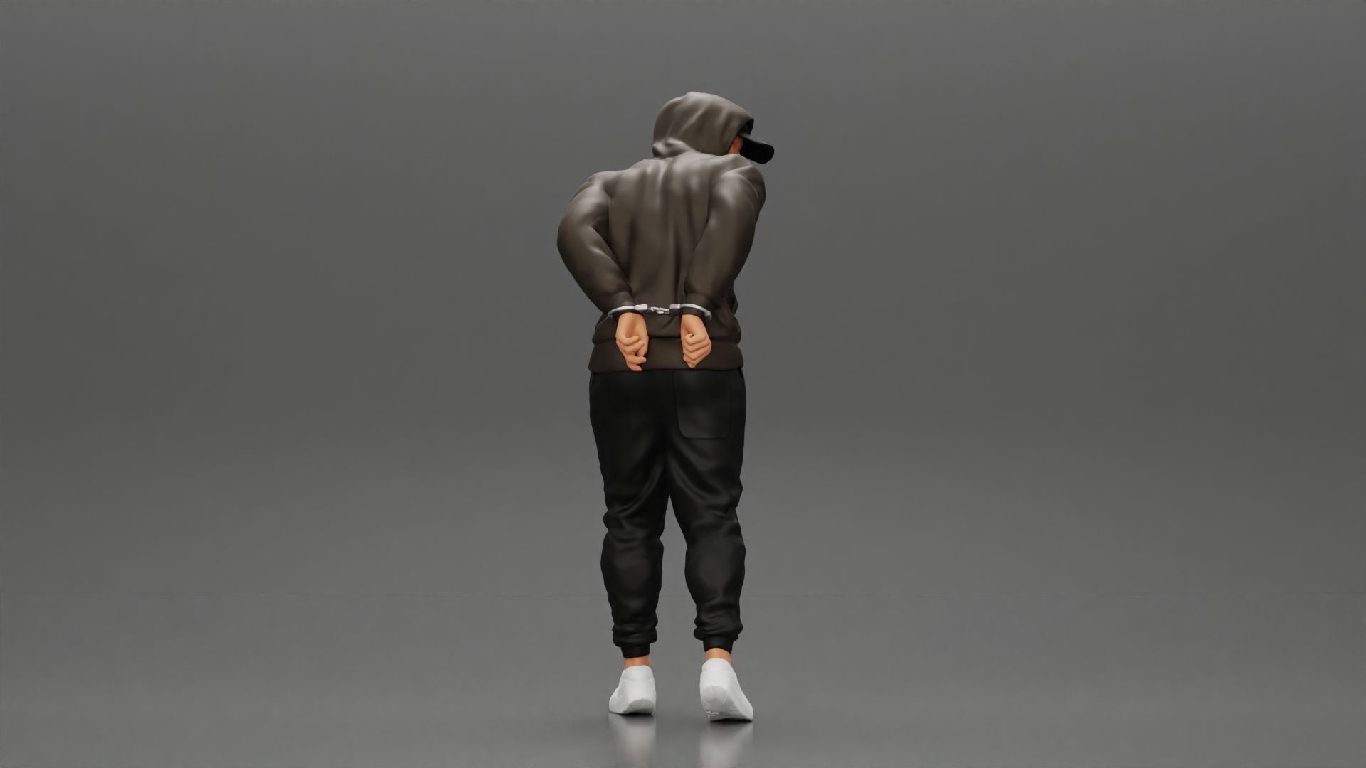 Criminal in Handcuffs man wearing hoodie walking with policeman 3D print model_1