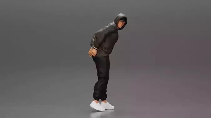 Criminal in Handcuffs man wearing hoodie walking with policeman