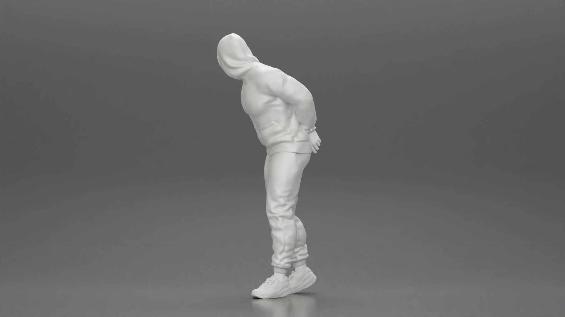 Criminal in Handcuffs man wearing hoodie walking with policeman 3D print model_9