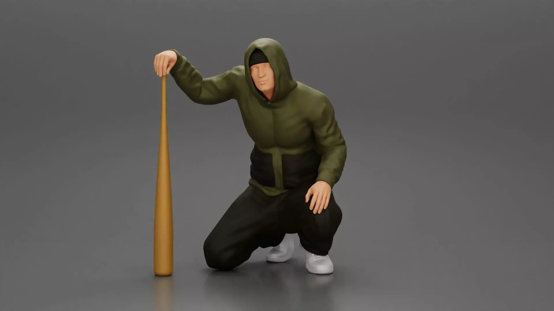 gangster homie in hoodie sitting holding a baseball bat 3D print model