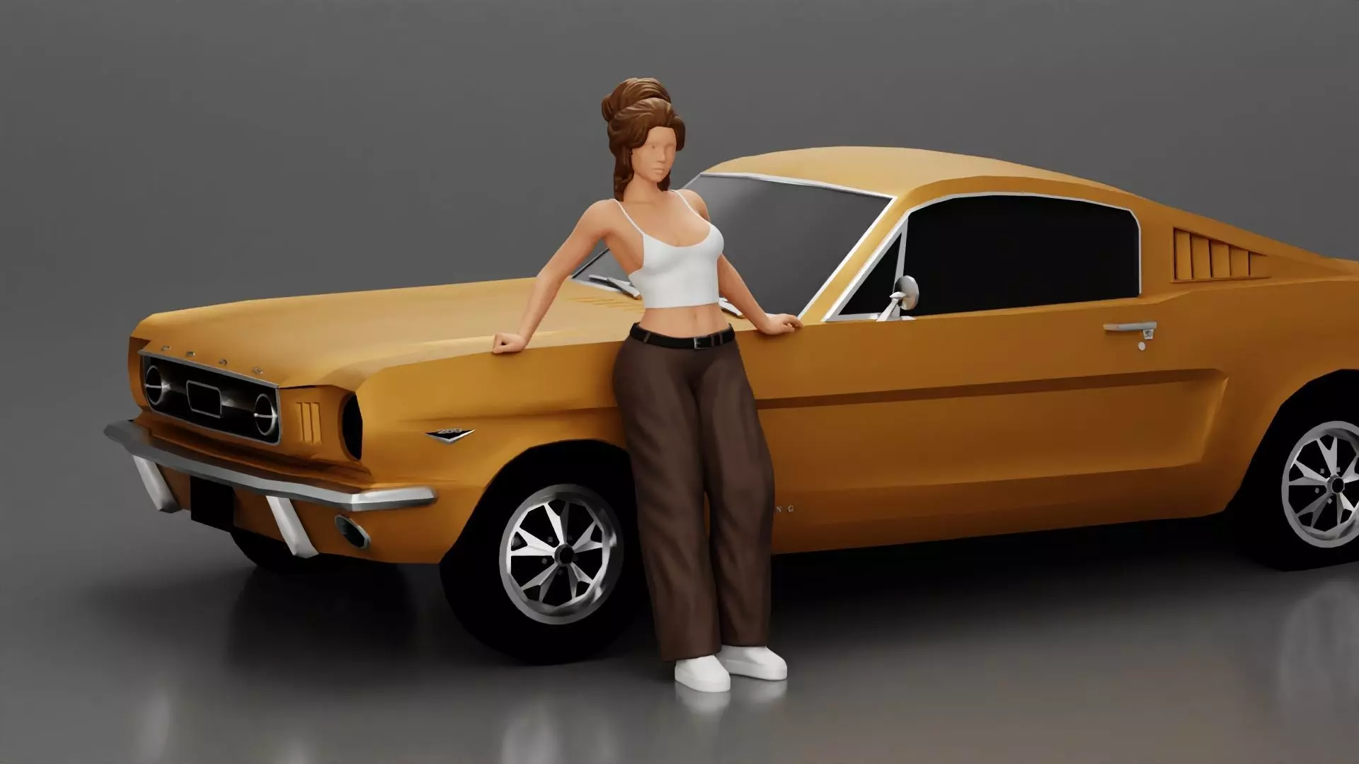 lowrider chola girl is leaning against the car in mini shirt 3D print model