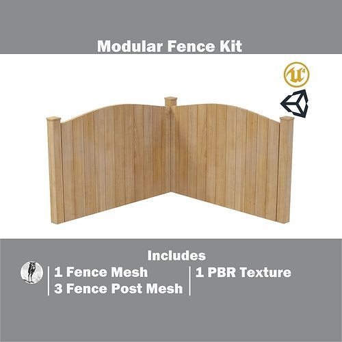 Modular Fence Kit Pack - Solid Arched Picket Fence Low-poly 3D model