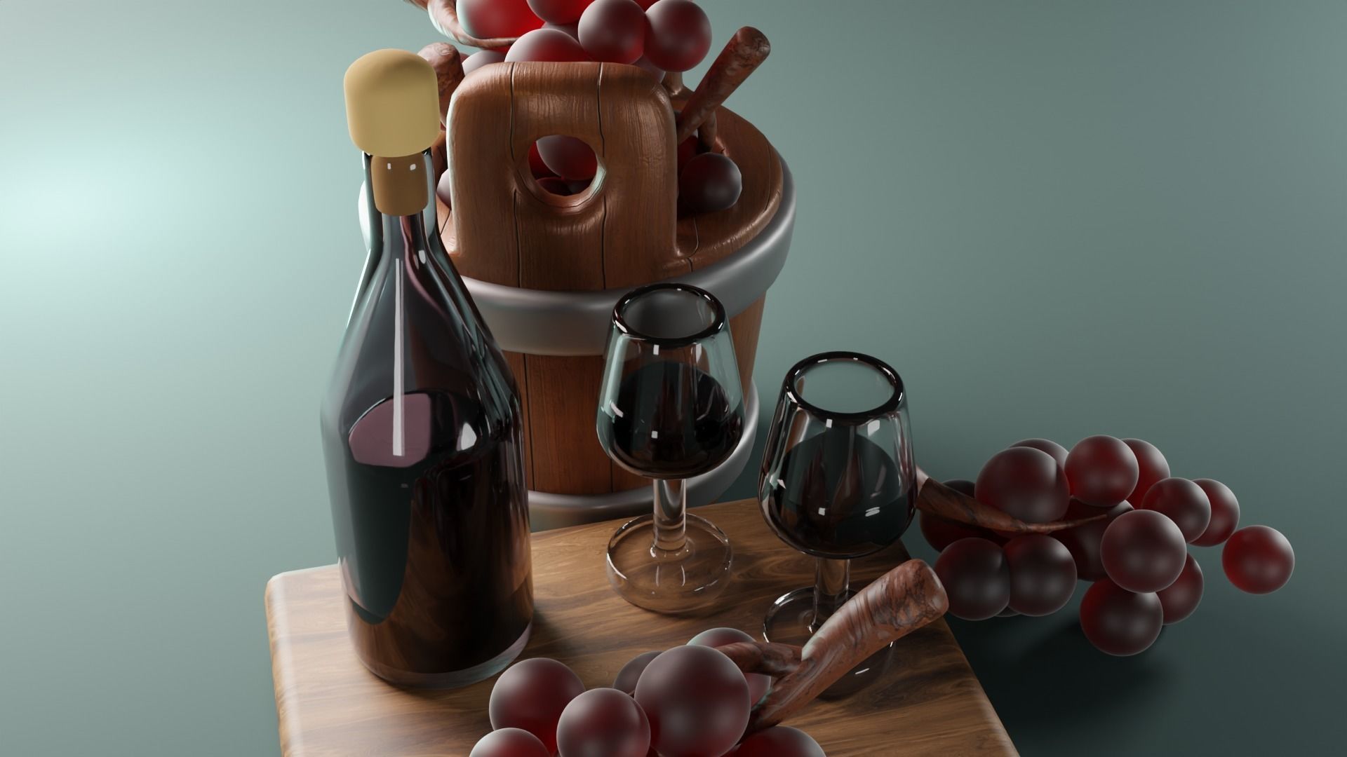 bunch of grapes and wine Low-poly 3D model_2
