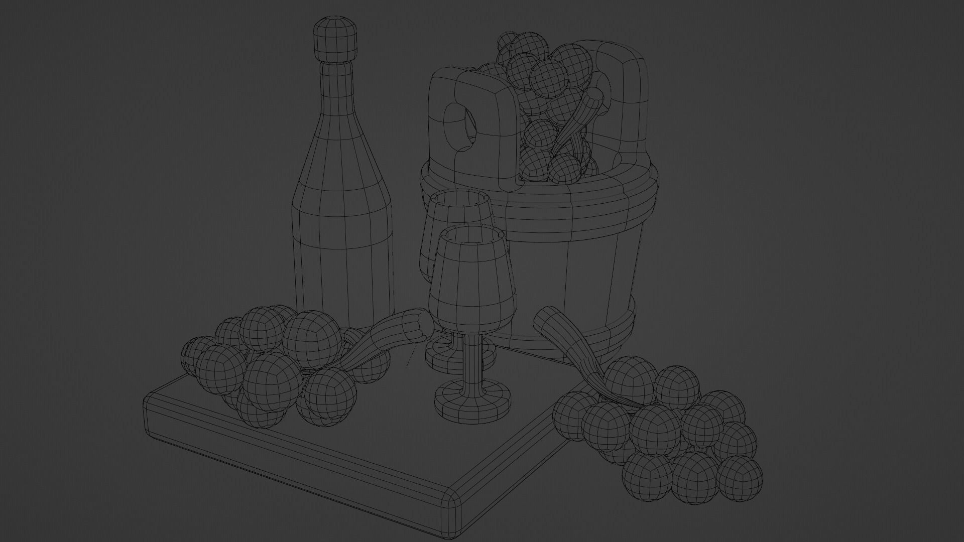 bunch of grapes and wine Low-poly 3D model_6