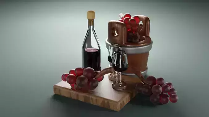 bunch of grapes and wine Low-poly 3D model
