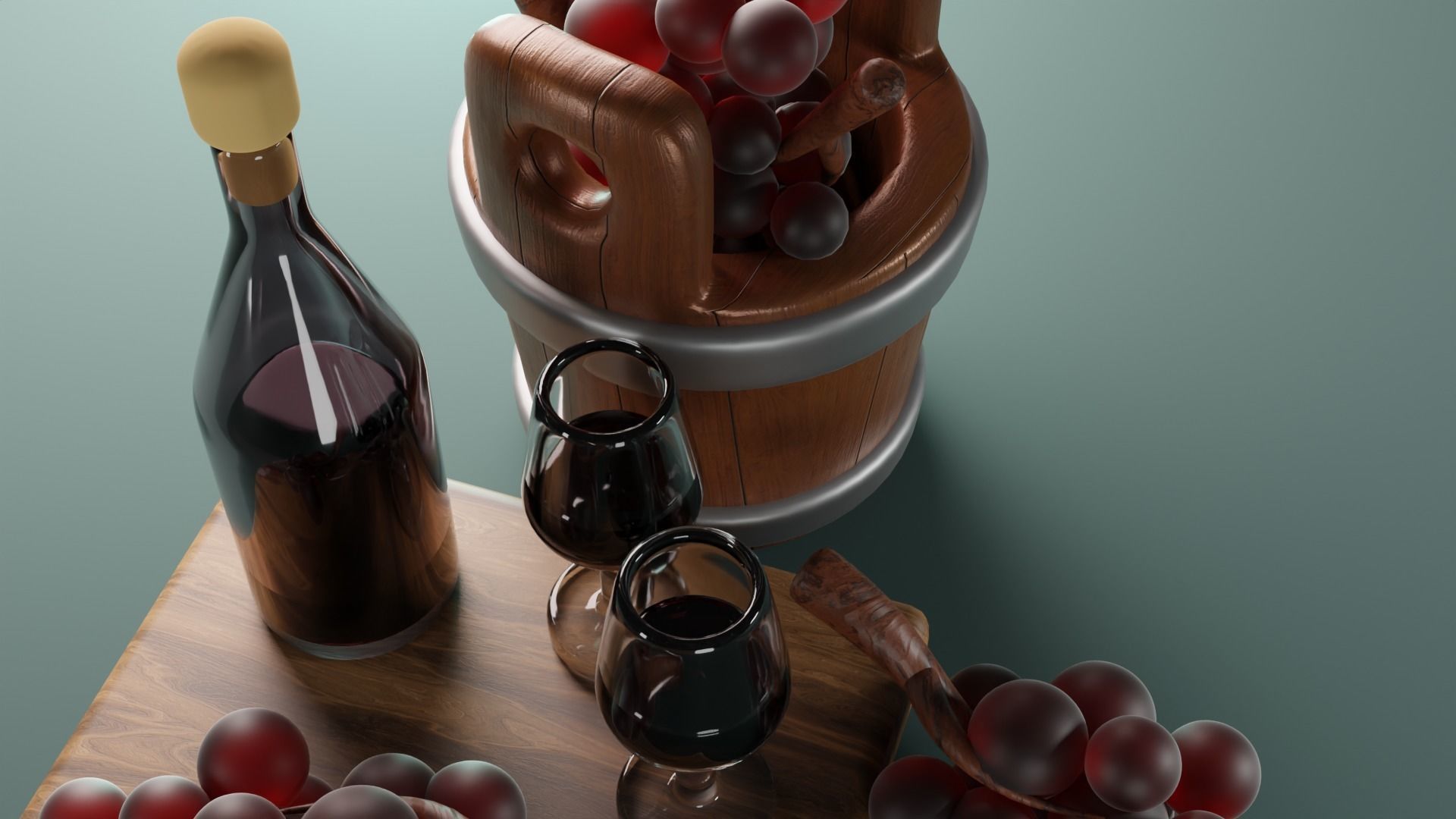 bunch of grapes and wine Low-poly 3D model_4