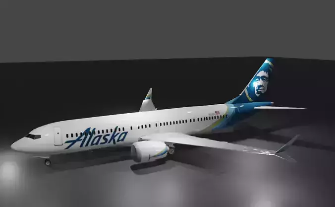 Alaska Airlines Boeing 737 max 8 3d model with cockpit Low-poly 3D model