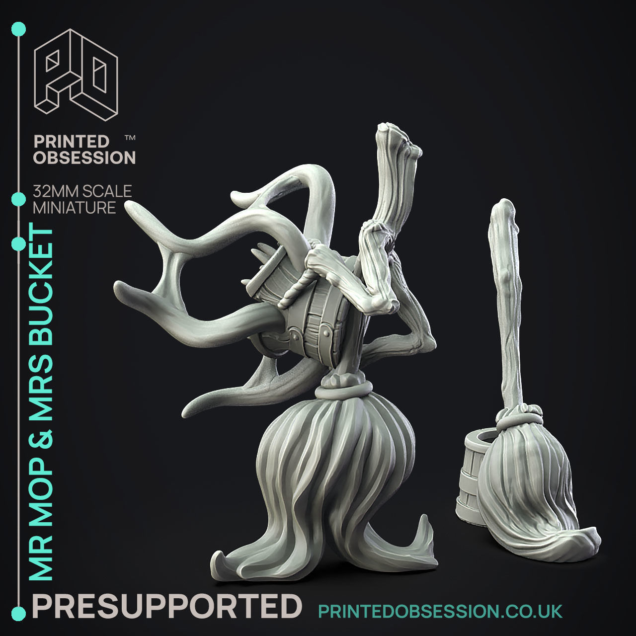 Mr Mop Mrs Bucket - 3D Printable TTRPG - PRESUPPORTED - 32mm 3D print model_7
