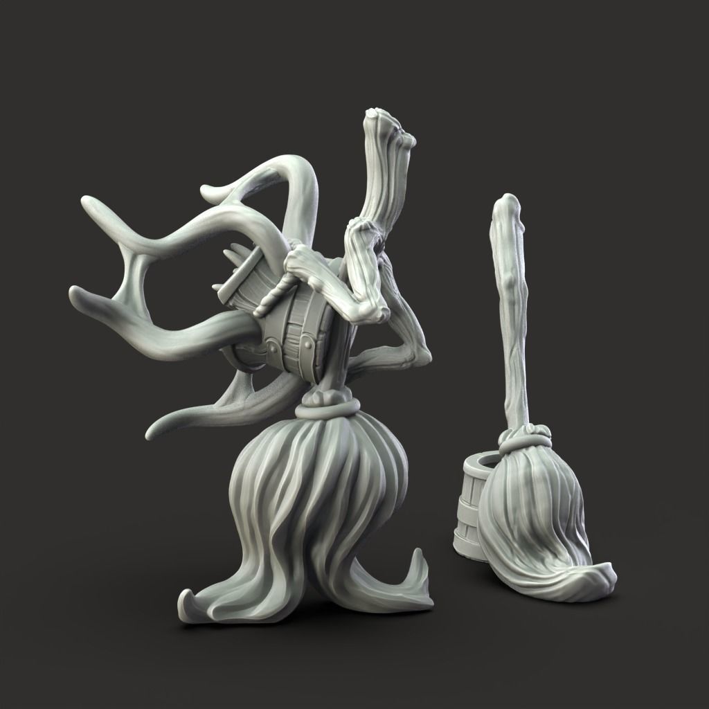Mr Mop Mrs Bucket - 3D Printable TTRPG - PRESUPPORTED - 32mm 3D print model_2