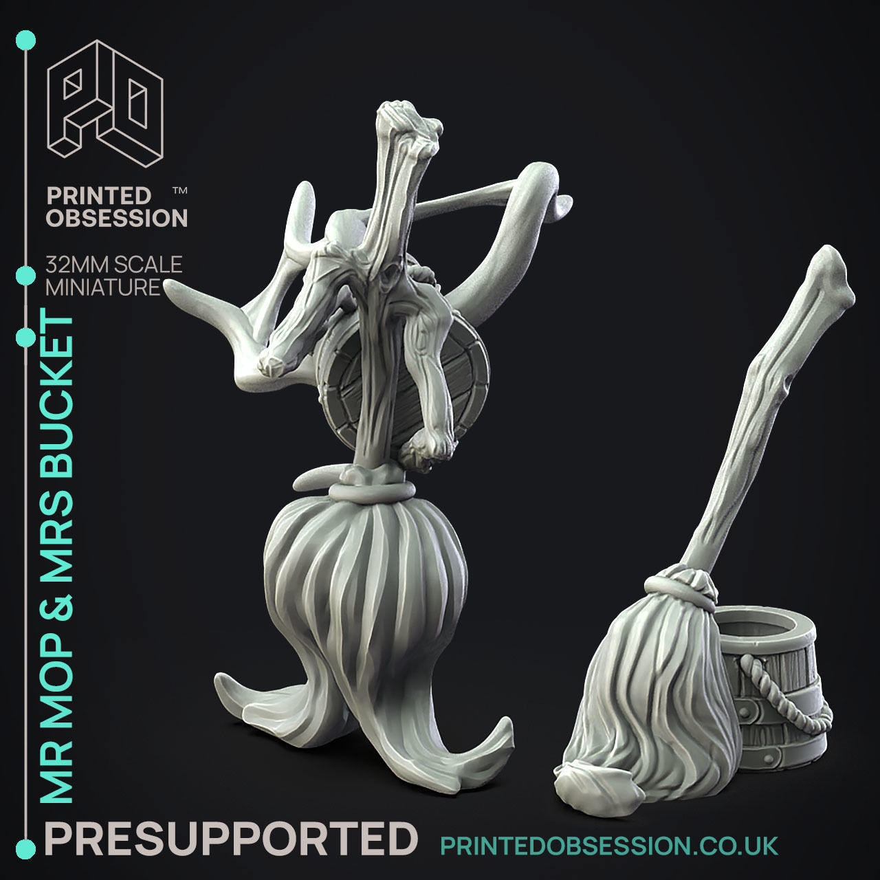 Mr Mop Mrs Bucket - 3D Printable TTRPG - PRESUPPORTED - 32mm 3D print model_3