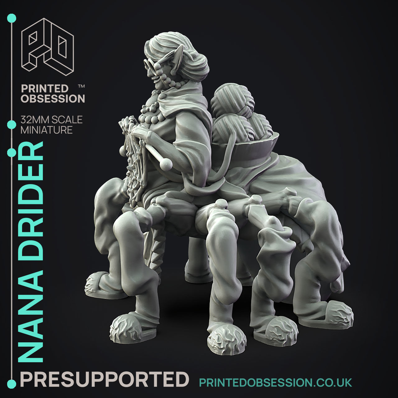 Nana Drider - 3D Printable TTRPG - PRESUPPORTED - 32mm Scale 3D print model_5