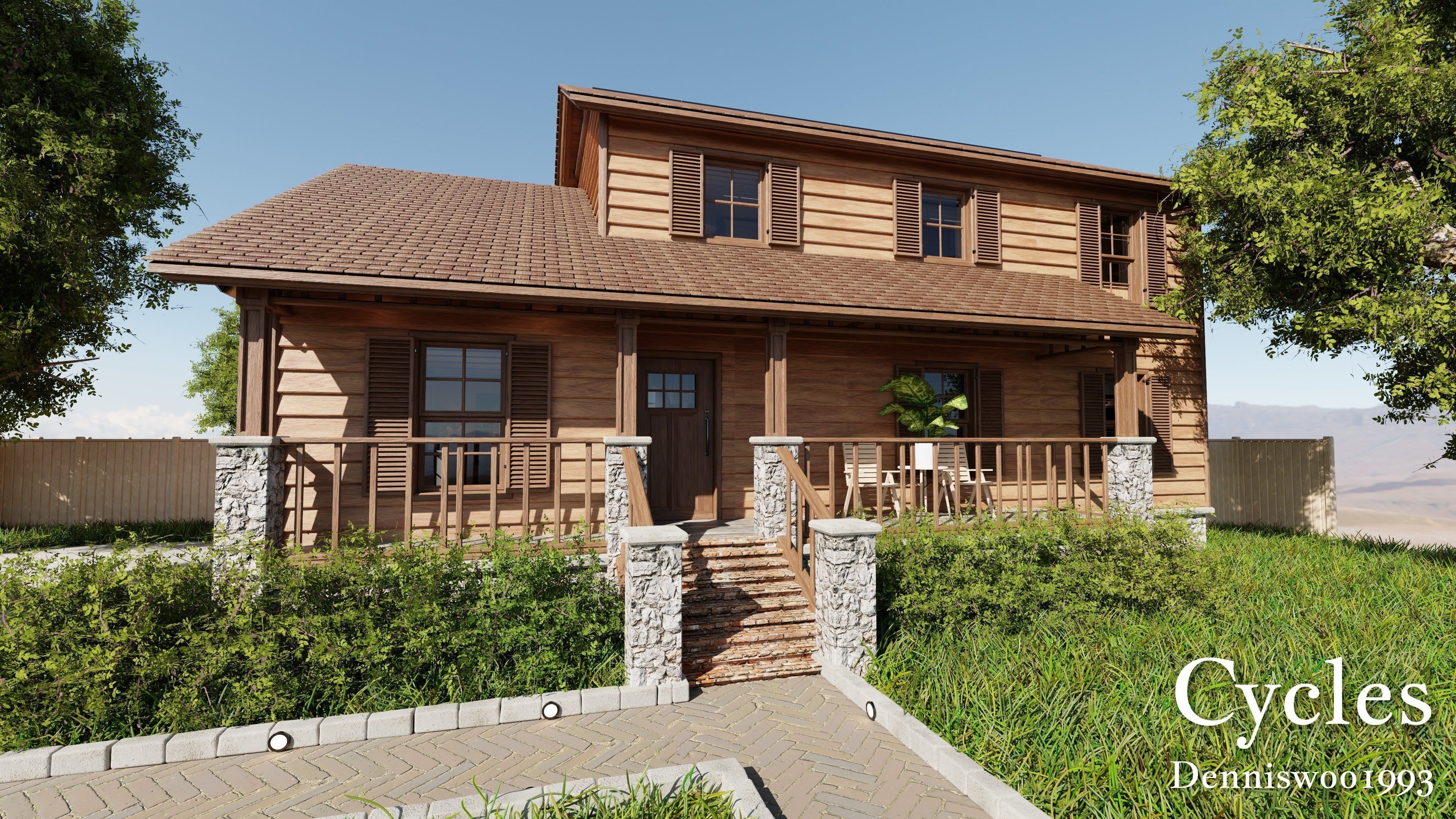 Modular Classic Style American House 8 Low-poly 3D model_3