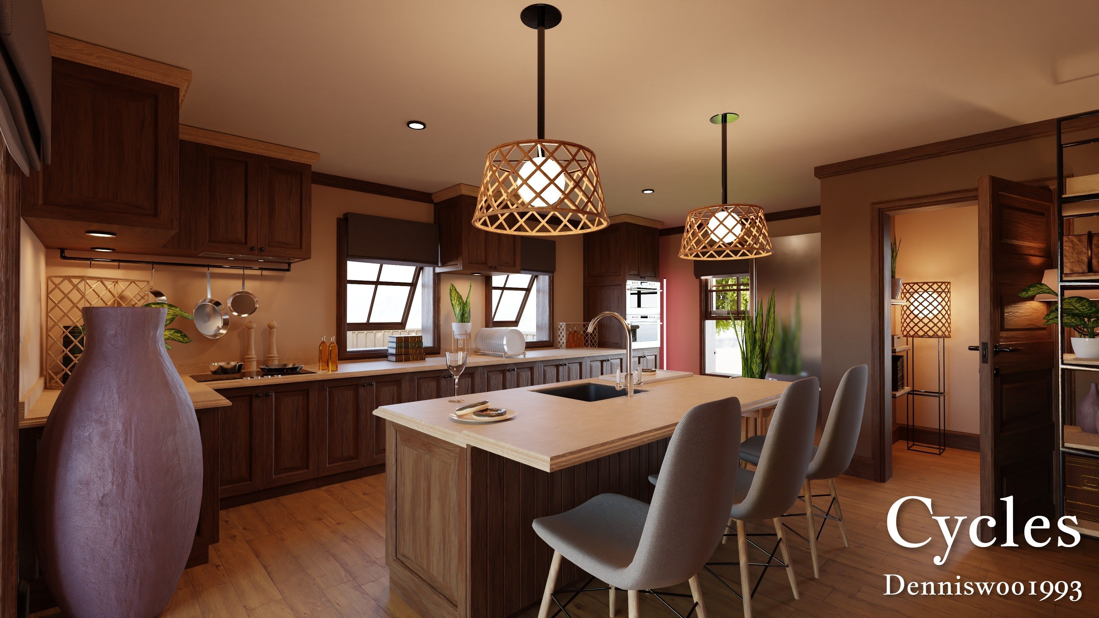 Modular Classic Style American House 8 Low-poly 3D model_6