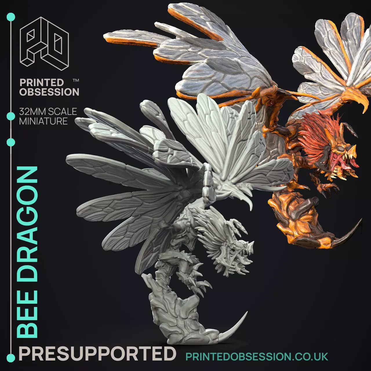 Bee Dragon - 3D Printable TTRPG - PRESUPPORTED - 32mm Scale 3D print model_0